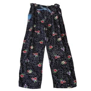 Vintage Cache Black Floral Paper bag Wide Leg Pants with Denim Accents - Medium